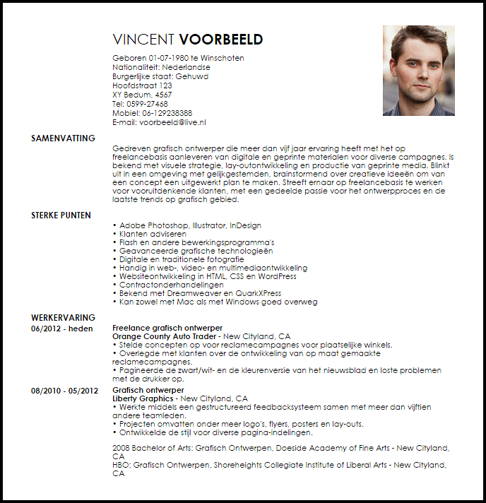 freelance grafisch ontwerper voorbeeld cv