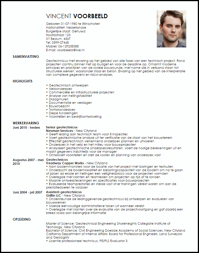 geotechnicus voorbeeld cv