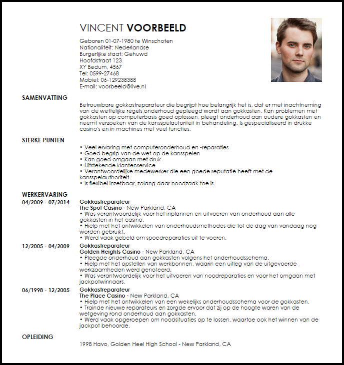 gokkastreparateur voorbeeld cv