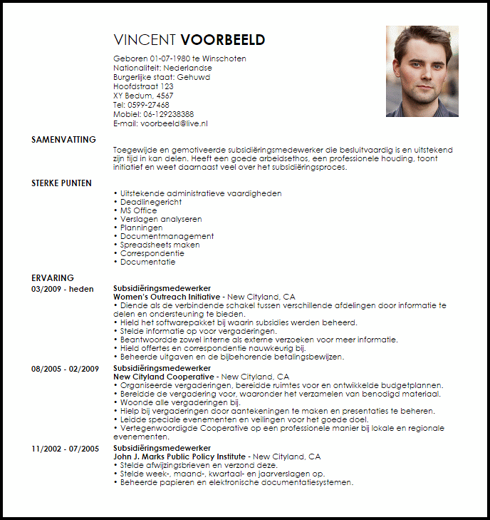 grants assistant voorbeeld cv