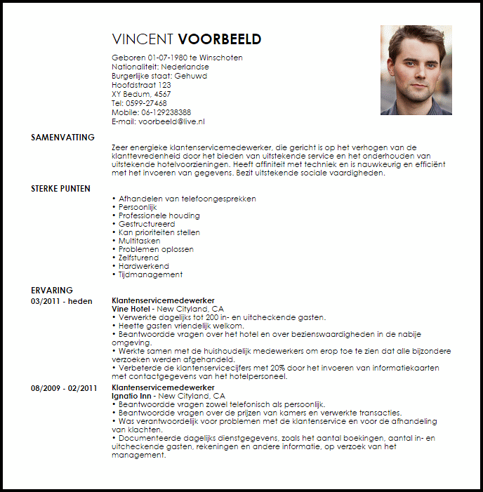 guest service representative voorbeeld cv