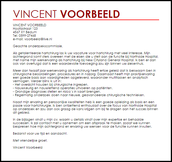 Voorbeeld Sollicitatiebrief Hartchirurg Livecareer