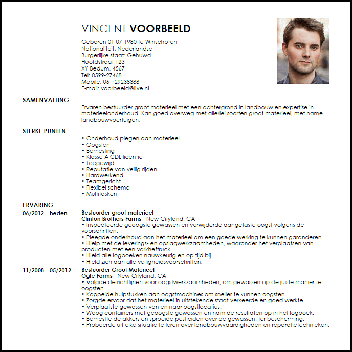 heavy equipment operator voorbeeld cv