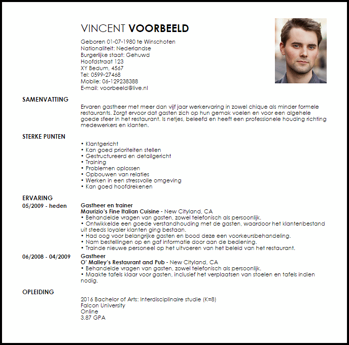 hostess voorbeeld cv