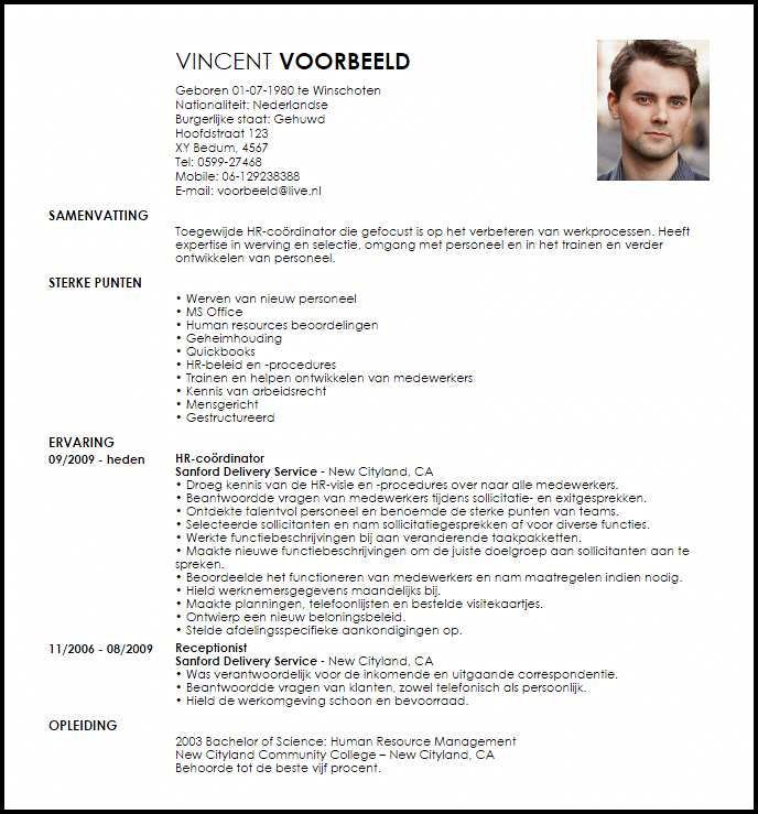 hr coordinator voorbeeld cv