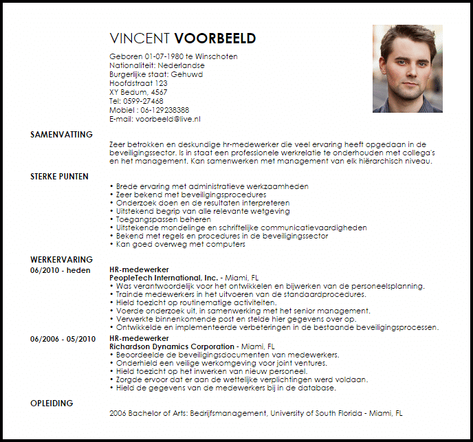 hr medewerker voorbeeld cv