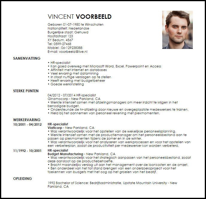 hr specialist voorbeeld cv