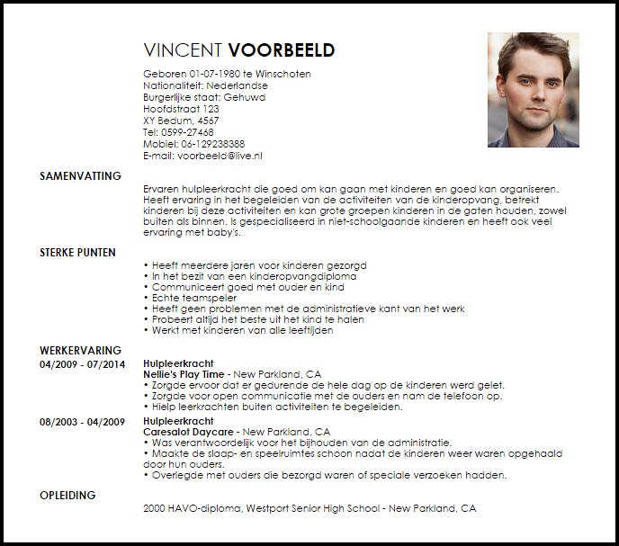 hulpleerkracht voorbeeld cv