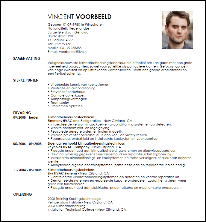 hvac and refrigeration technician voorbeeld cv