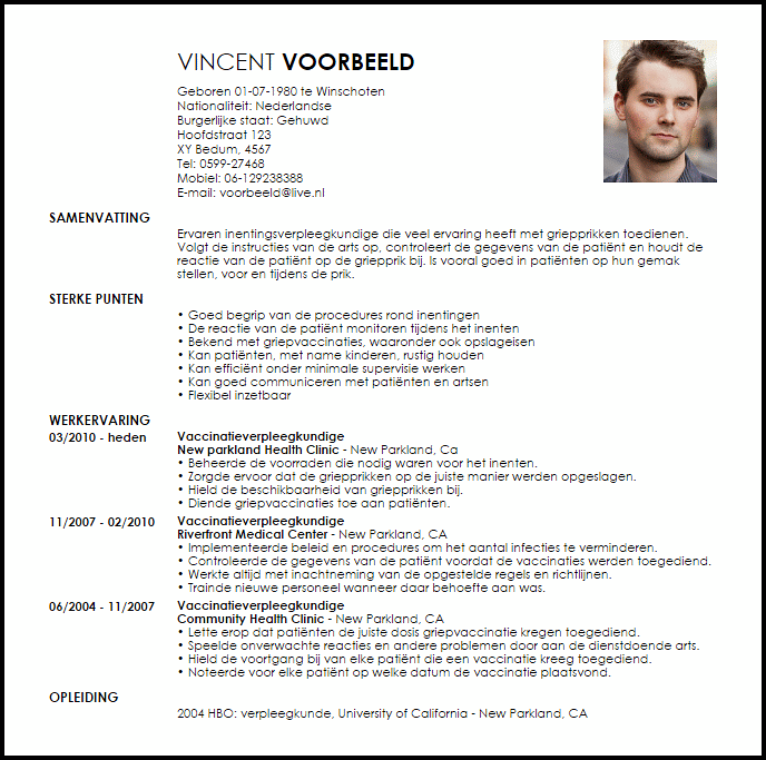 inentingsverpleegkundige voorbeeld cv