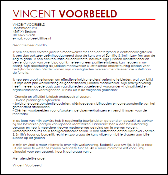 juridisch medewerker sollicitiatiebrief