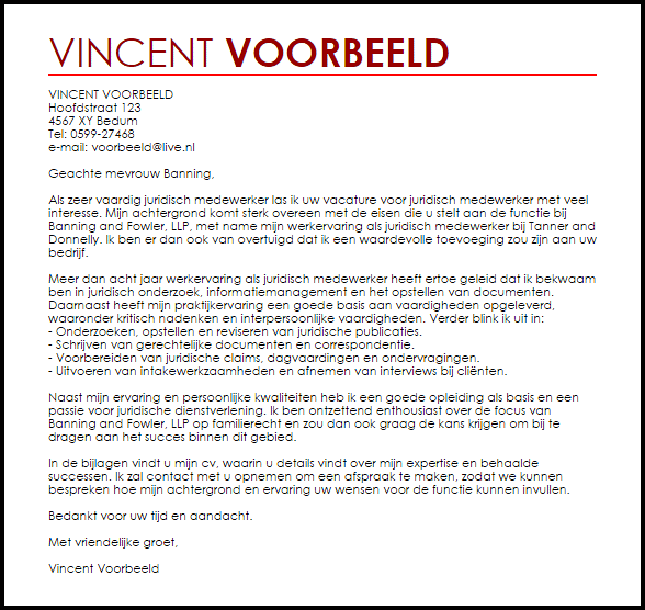 Voorbeeld Sollicitatiebrief Juridisch Medewerker Livecareer