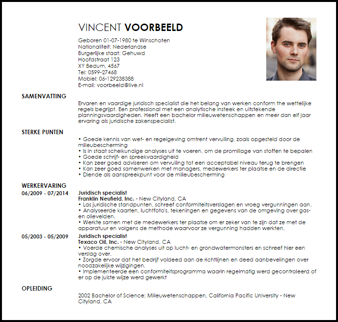 juridisch specialist voorbeeld cv