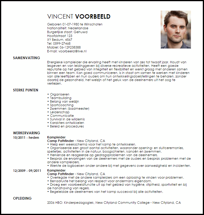 kampleider voorbeeld cv