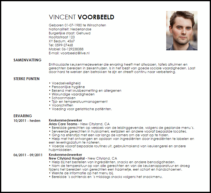 keukenmedewerker voorbeeld cv