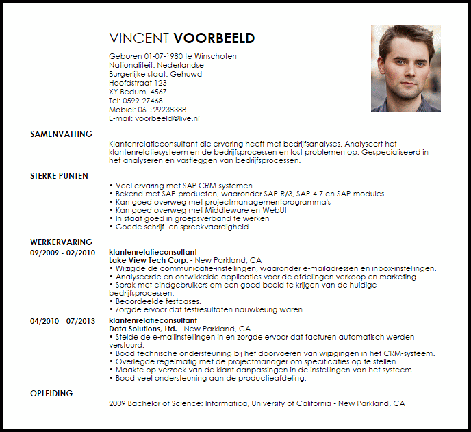 klantenrelatieconsultant voorbeeld cv