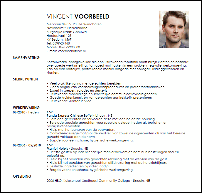 kok voorbeeld cv