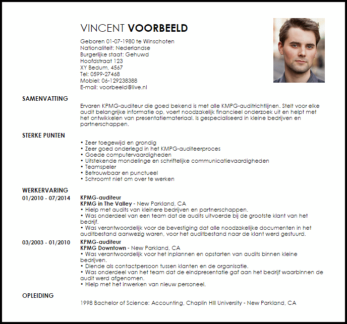 kpmg auditeur voorbeeld cv