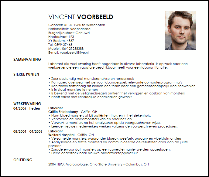 laborant voorbeeld cv