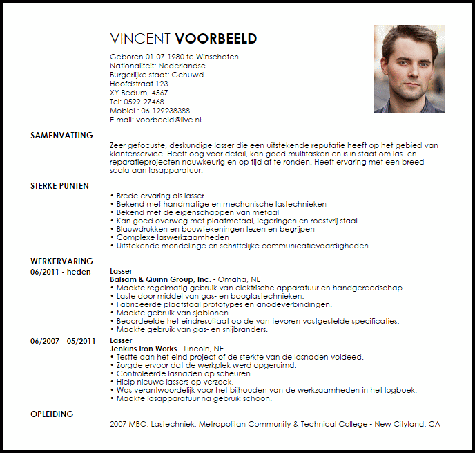 lasser voorbeeld cv