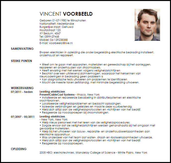 leerling elektricien voorbeeld cv