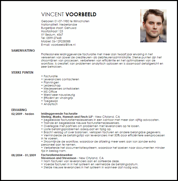 legal billing clerk voorbeeld cv