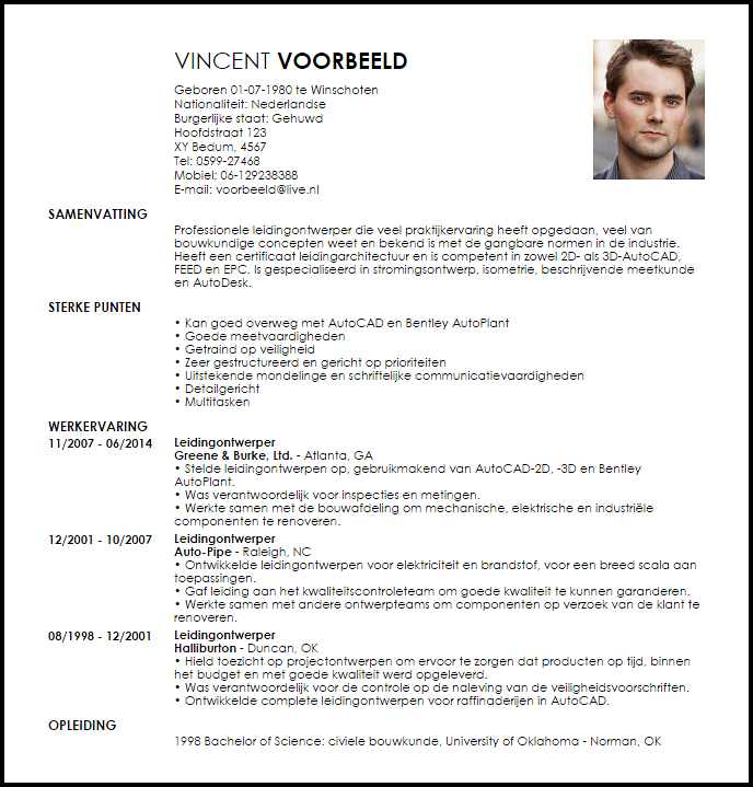 leidingontwerper voorbeeld cv