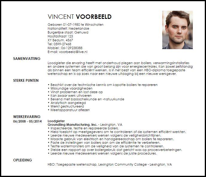 loodgieter voorbeeld cv