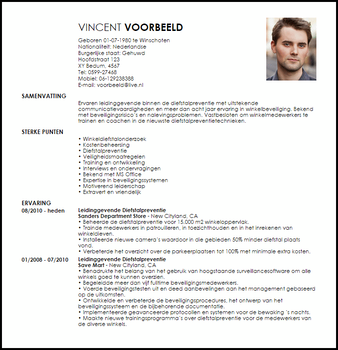 loss prevention supervisor voorbeeld cv