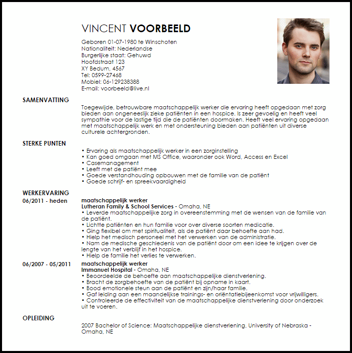 Cv Maatschappelijk Werker Livecareer