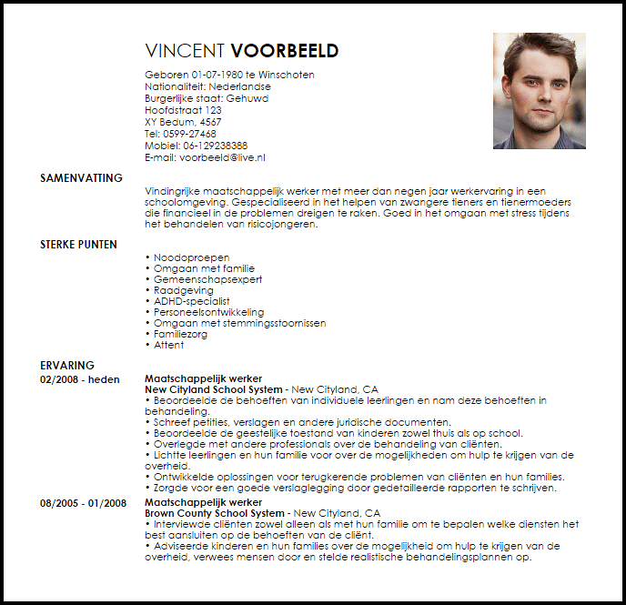 maatschappelijk werker voorbeeld cv