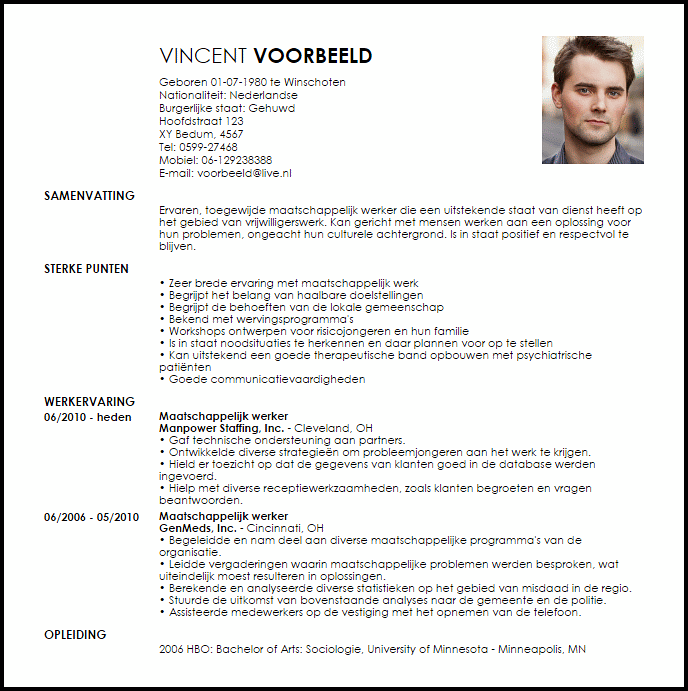 Voorbeeld Cv Maatschappelijk Werker Livecareer