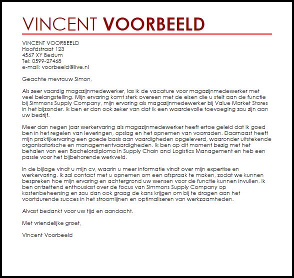 magazijnmedewerker motivatiebrief