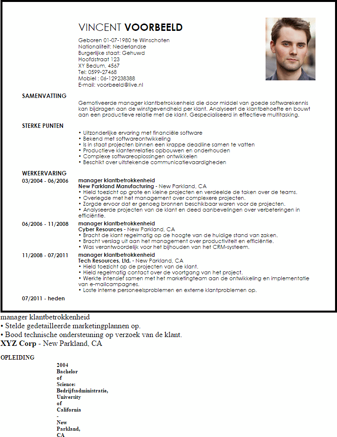 manager klantbetrokkenheid voorbeeld cv