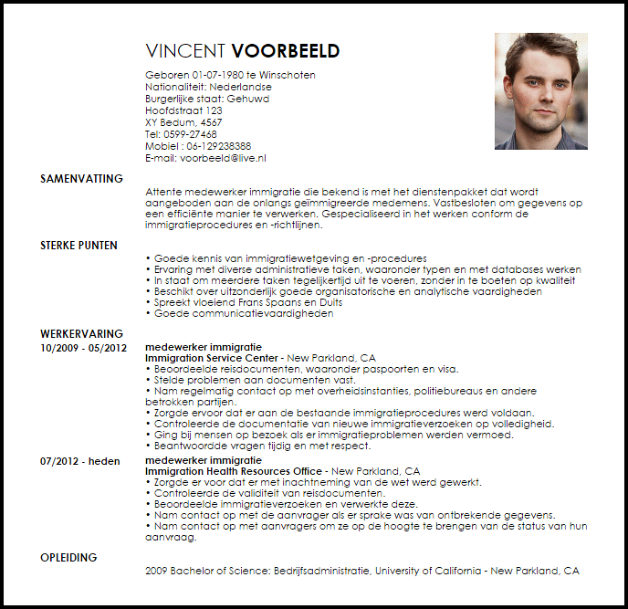 Voorbeeld Cv Medewerker Immigratie Livecareer