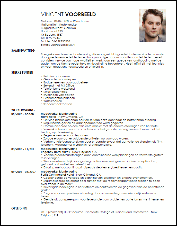 medewerker klantervaring voorbeeld cv