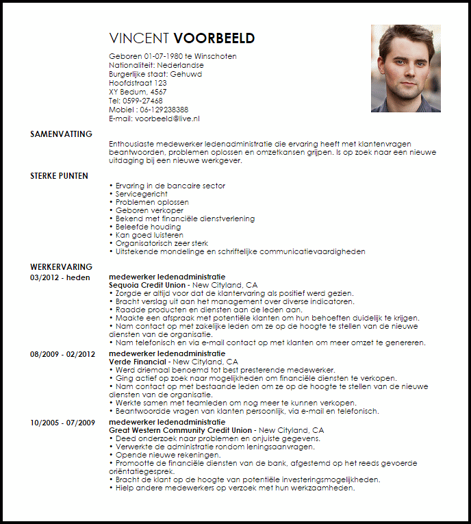 medewerker ledenadministratie voorbeeld cv