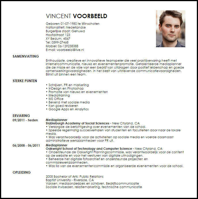 media planner voorbeeld cv