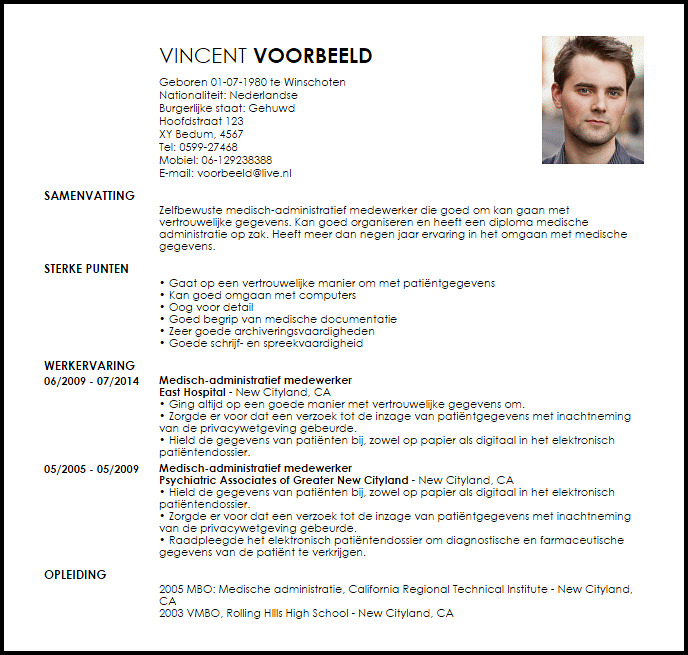 medisch administratief medewerker voorbeeld cv