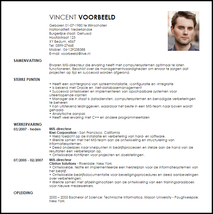 mis directeur voorbeeld cv