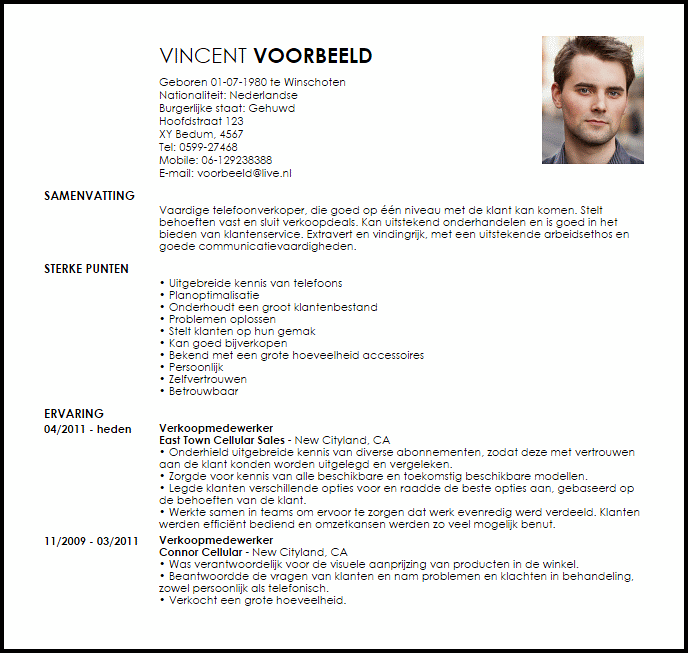 mobile sales pro voorbeeld cv