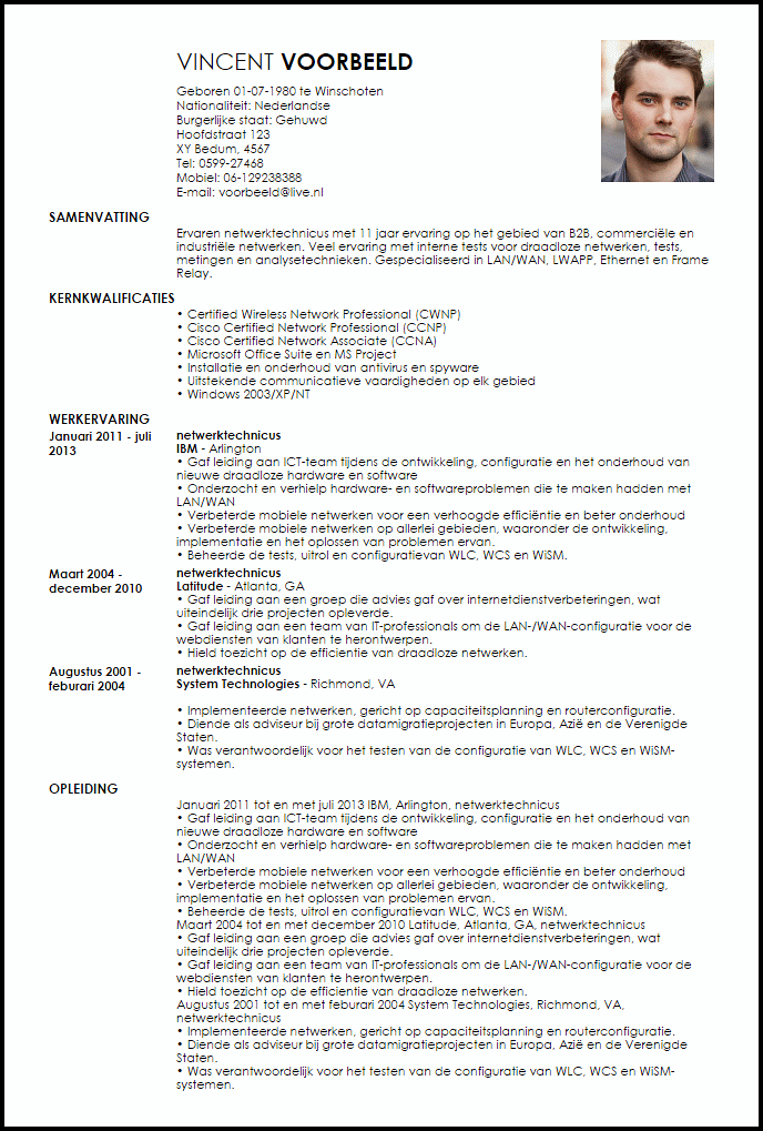 netwerktechnicus voorbeeld cv