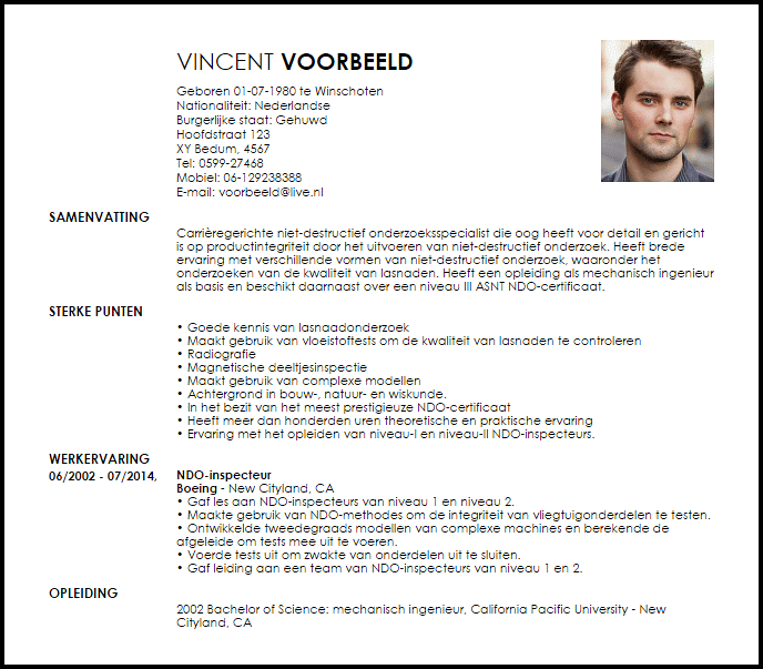 niet destructief onderzoeksspecialist voorbeeld cv