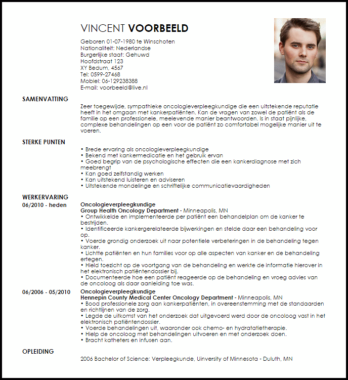 oncologieverpleegkundige voorbeeld cv