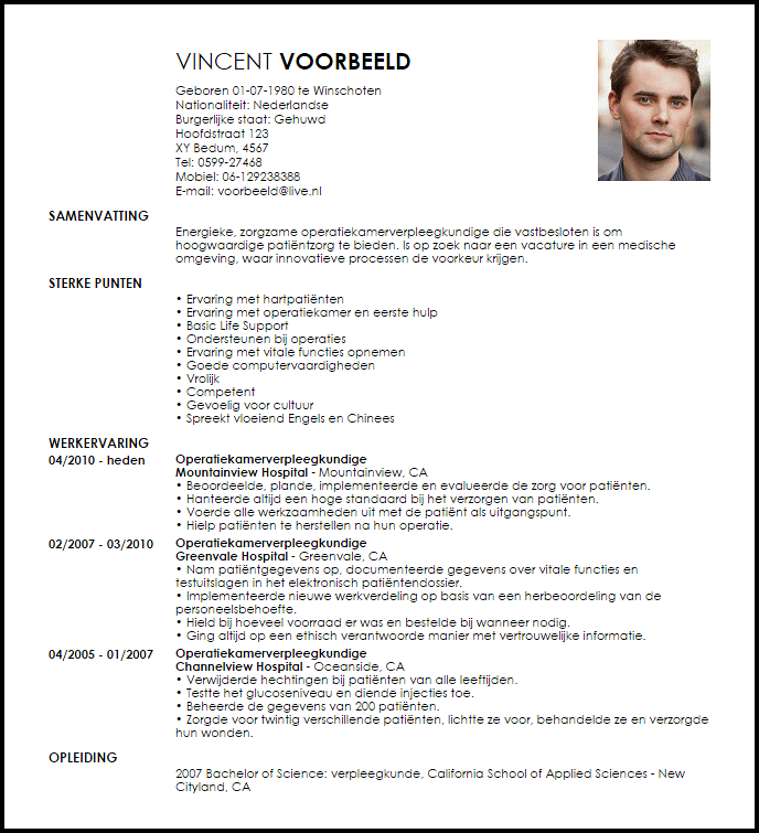 operatiekamerverpleegkundige voorbeeld cv