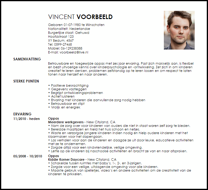 oppas voorbeeld cv