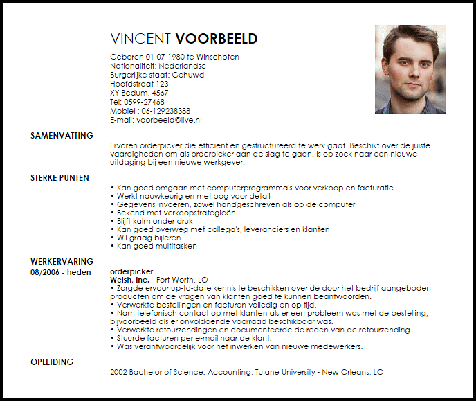 orderpicker voorbeeld cv