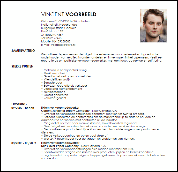 outside sales representative voorbeeld cv