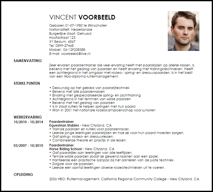 paardentrainer voorbeeld cv