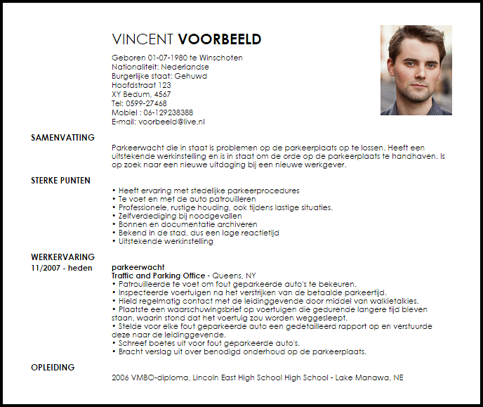 parkeerwacht voorbeeld cv